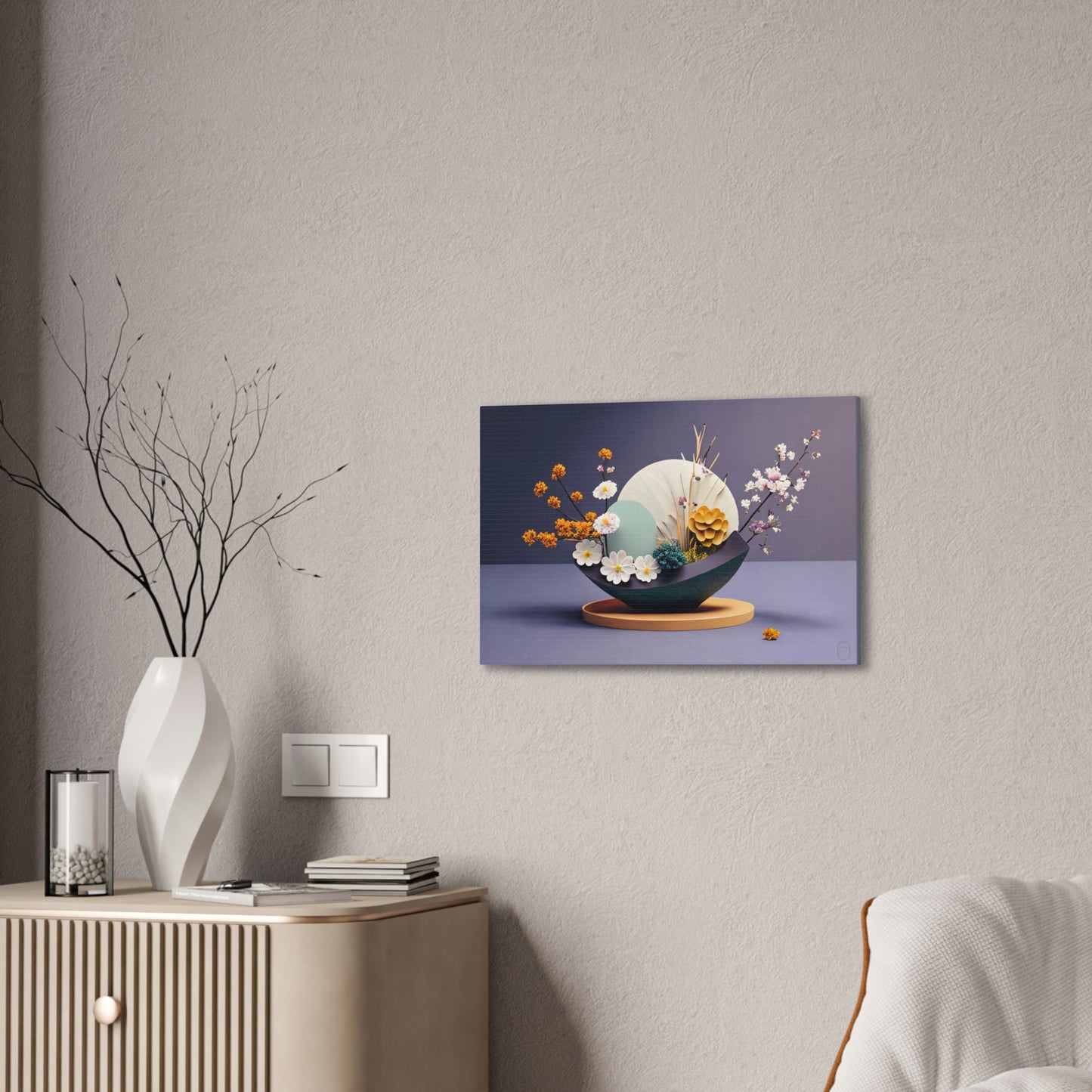 "Spring Awakening" Modern Ikebana Home Decor - Canvas Stretched, 0.75"