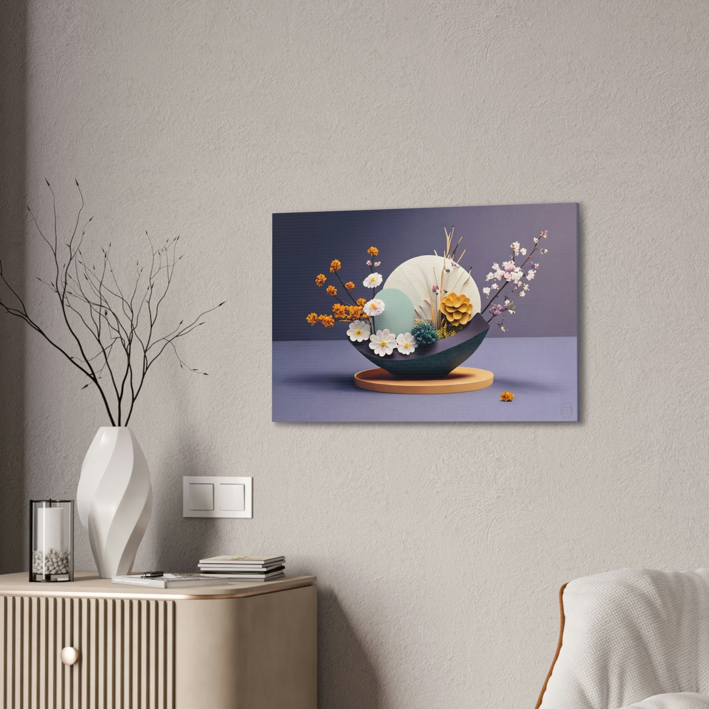 "Spring Awakening" Modern Ikebana Home Decor - Canvas Stretched, 0.75"